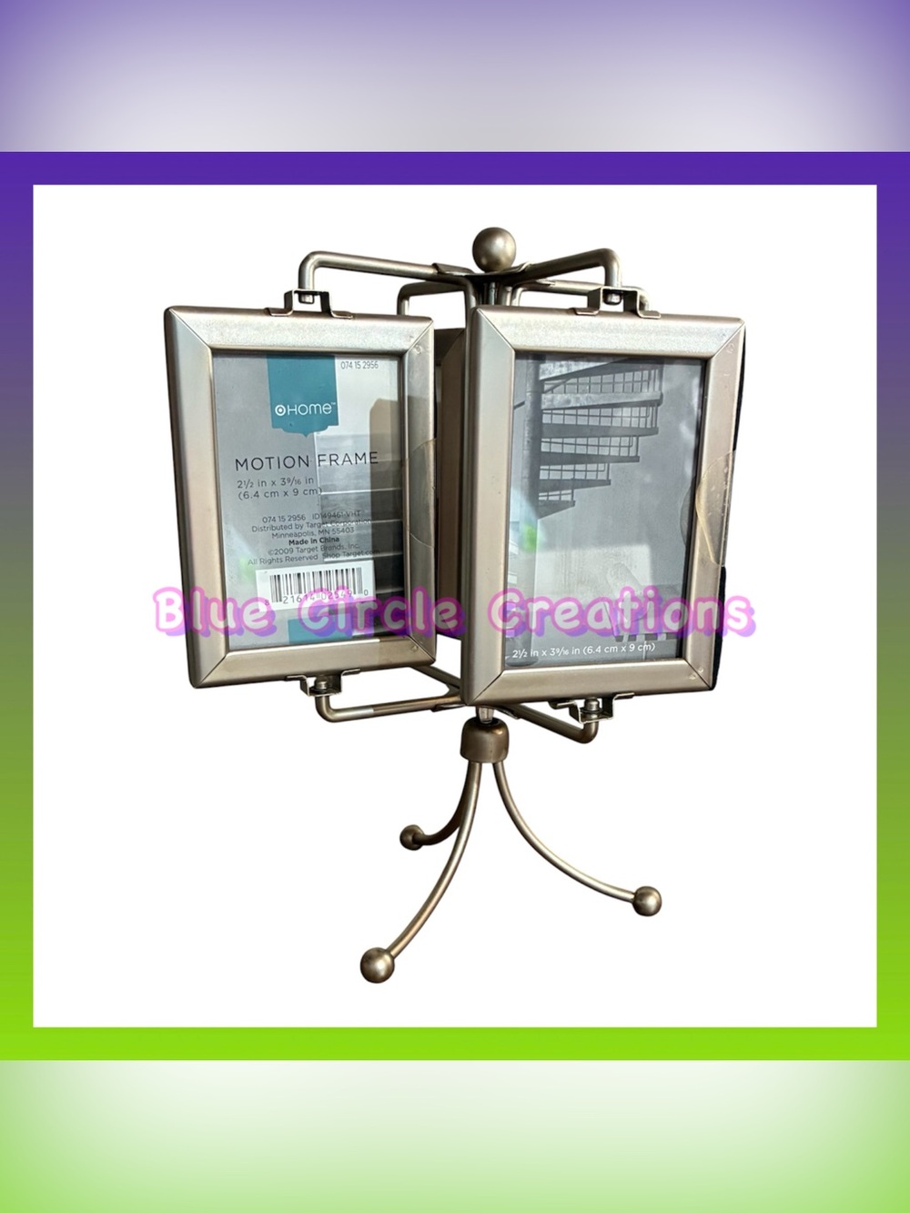 HOME Motion Picture Frame with Pewter Finish Holds 8 Photos Spins New